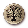 TierraCast : Button - 15.5mm, 2mm Loop, Tree Of Life, Brass Oxide
