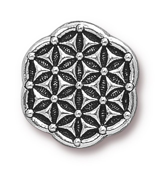 TierraCast : Button - 16mm, 6.3mm Loop, Flower of Life, Antique Silver
