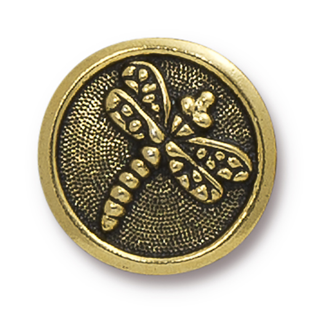 TierraCast : Button - 17mm, 2.3mm Loop, Dragonfly, Antique Gold