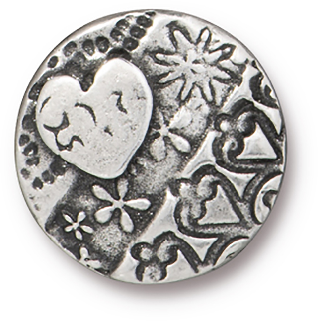 TierraCast : Button - 16.5mm, 2mm Loop, Amor Round, Antique Pewter