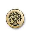 TierraCast : Button - 12mm, 2.3mm Loop, Small Bird In Tree, Antique Gold