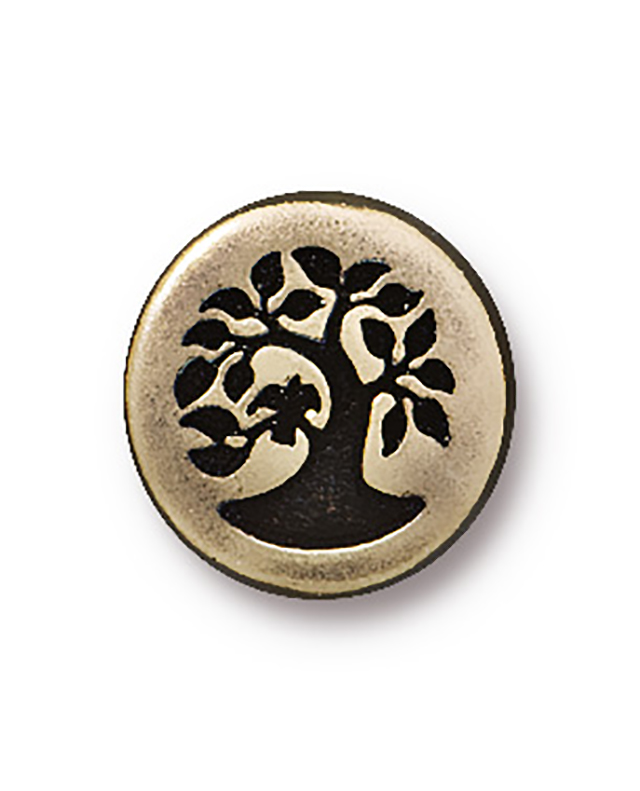 TierraCast : Button - 12mm, 2.3mm Loop, Small Bird In Tree, Brass Oxide