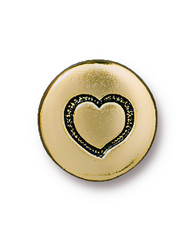 TierraCast : Button - 12mm, 2.3mm Loop, Small Heart, Antique Gold