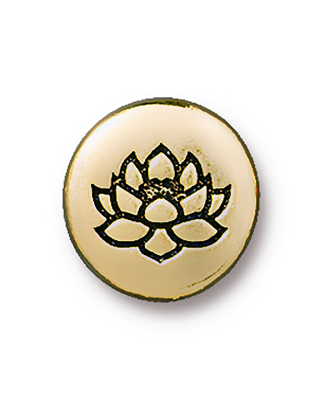 TierraCast : Button - 12mm, 2.3mm Loop, Small Lotus, Antique Gold