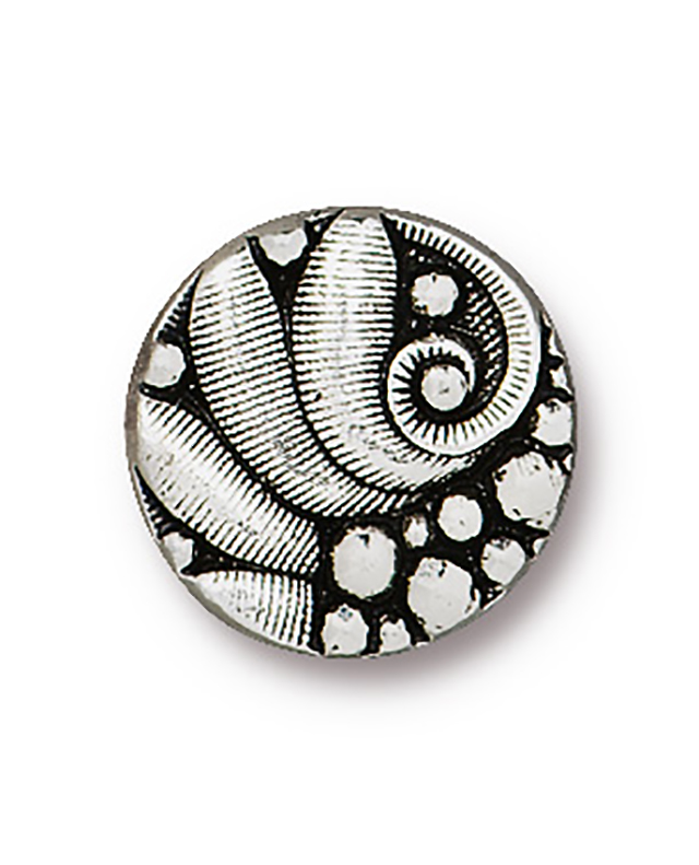 TierraCast : Button - 12.5 x 12.5mm, 2.3mm Loop, Czech Round, Antique Silver