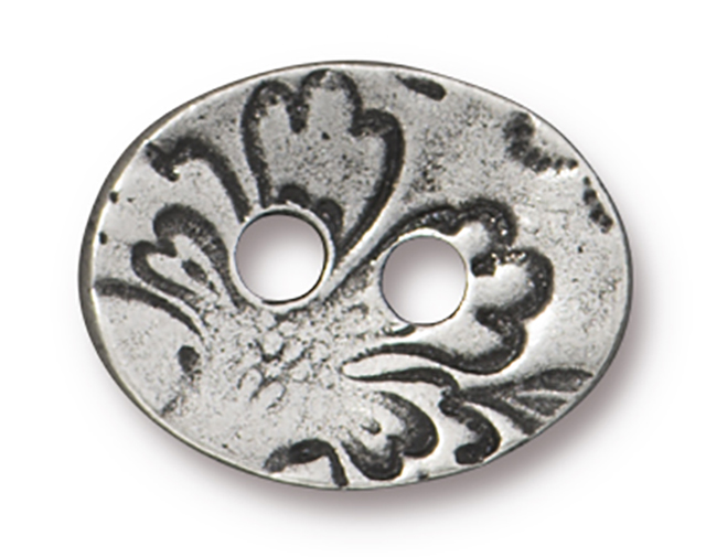 TierraCast : Button - 17.5 x 13.5mm, 2.7mm Hole, Jardin 2 Hole, Antique Pewter