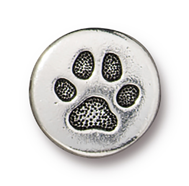 TierraCast : Button - 12mm, 2.5mm Loop, Small Paw, Antique Silver