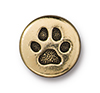 TierraCast : Button - 12mm, 2.5mm Loop, Small Paw, Antique Gold