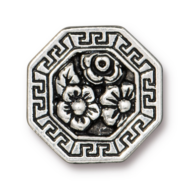 TierraCast : Button - 17.5 x 17.5mm, 3mm Loop, Blossom, Antique Silver