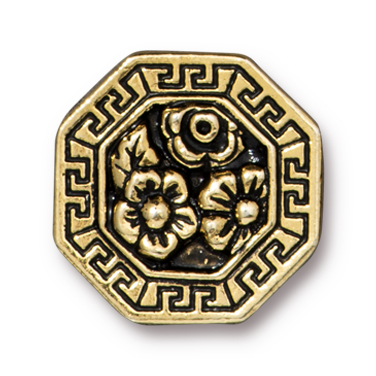 TierraCast : Button - 17.5 x 17.5mm, 3mm Loop, Blossom, Antique Gold