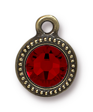 TierraCast : Drop Charm - SS34 Beaded Bezel with Siam Swarovski Crystal, Brass Oxide