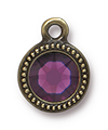 TierraCast : Drop Charm - SS34 Beaded Bezel with Amethyst Swarovski Crystal, Brass Oxide