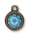 TierraCast : Drop Charm - SS34 Beaded Bezel with Aquamarine Swarovski Crystal, Brass Oxide