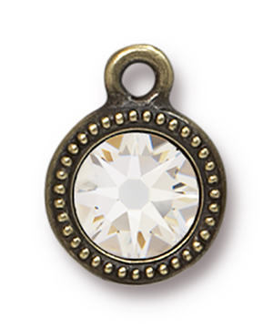 TierraCast : Drop Charm - SS34 Beaded Bezel with Swarovski Swarovski Crystal, Brass Oxide