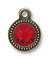 TierraCast : Drop Charm - SS34 Beaded Bezel with Light Siam Swarovski Crystal, Brass Oxide