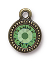 TierraCast : Drop Charm - SS34 Beaded Bezel with Peridot Swarovski Crystal, Brass Oxide