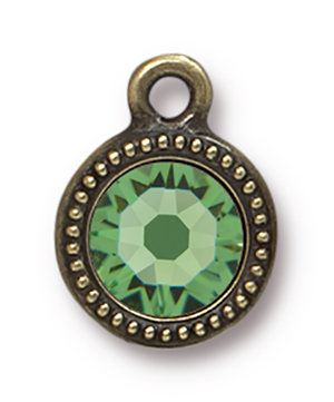 TierraCast : Drop Charm - SS34 Beaded Bezel with Peridot Swarovski Crystal, Brass Oxide