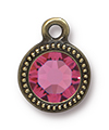 TierraCast : Drop Charm - SS34 Beaded Bezel with Rose Swarovski Crystal, Brass Oxide