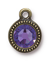 TierraCast : Drop Charm - SS34 Beaded Bezel with Tanzanite Swarovski Crystal, Brass Oxide