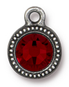 TierraCast : Drop Charm - SS34 Beaded Bezel with Siam Swarovski Crystal, Antique Pewter