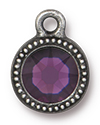 TierraCast : Drop Charm - SS34 Beaded Bezel with Amethyst Swarovski Crystal, Antique Pewter