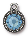 TierraCast : Drop Charm - SS34 Beaded Bezel with Aquamarine Swarovski Crystal, Antique Pewter