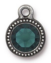 TierraCast : Drop Charm - SS34 Beaded Bezel with Emerald Swarovski Crystal, Antique Pewter