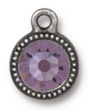 TierraCast : Drop Charm - SS34 Beaded Bezel with Light Amethyst Swarovski Crystal, Antique Pewter