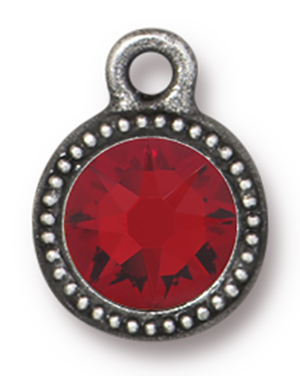 TierraCast : Drop Charm - SS34 Beaded Bezel with Light Siam Swarovski Crystal, Antique Pewter