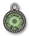 TierraCast : Drop Charm - SS34 Beaded Bezel with Peridot Swarovski Crystal, Antique Pewter