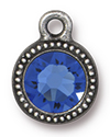 TierraCast : Drop Charm - SS34 Beaded Bezel with Sapphire Swarovski Crystal, Antique Pewter