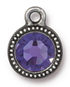 TierraCast : Drop Charm - SS34 Beaded Bezel with Tanzanite Swarovski Crystal, Antique Pewter