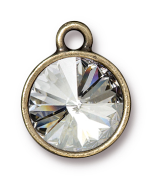 TierraCast : Drop Charm - 12 mm Plain Round with Swarovski Crystal, Brass Oxide