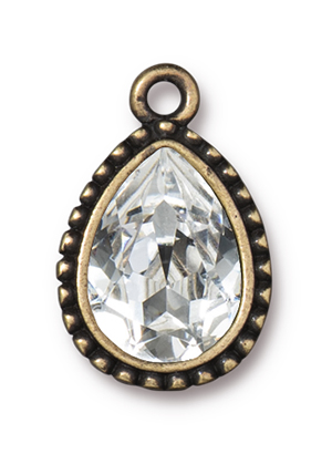 TierraCast : Drop Charm - 4320 14 x 10 mm Beaded Pear with Swarovski Crystal, Brass Oxide