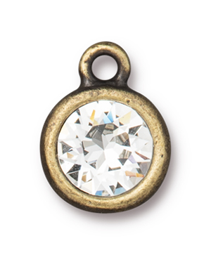 TierraCast : Drop Charm - SS39 8 mm Chaton with Swarovski Crystal, Brass Oxide