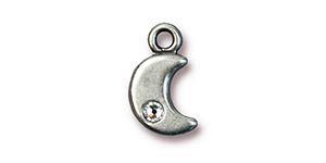 TierraCast : Charm - Moon with SS9 Crystal, Antique Pewter