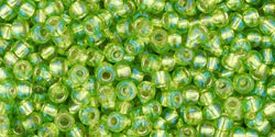 Round 11/0 Tube 2.5" : Silver-Lined Rainbow Lime Green