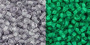 TOHO - Round 11/0 : Glow In The Dark - Gray Crystal/Bright Green