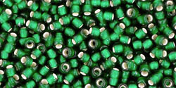 Round 11/0 Tube 2.5" : Silver-Lined Frosted Green Emerald
