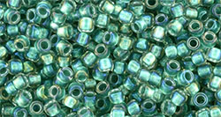 TOHO Takumi LH Round 11/0 : Inside-Color Rainbow Crystal/Teal-Lined